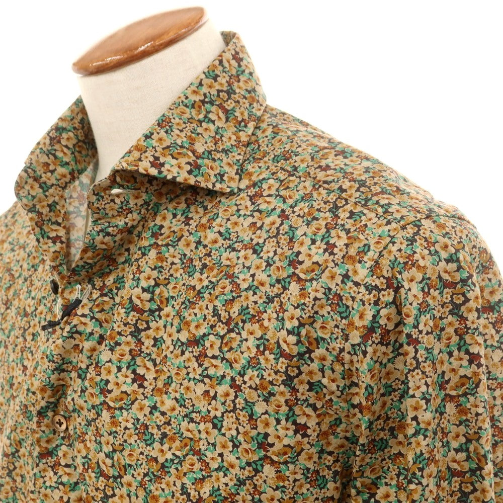【新品】バルバ BARBA CULTO コットン ボタニカル ワイドカラー カジュアルシャツ ベージュxグリーン【 39 】【 状態ランクN 】【 メンズ 】[DPD]