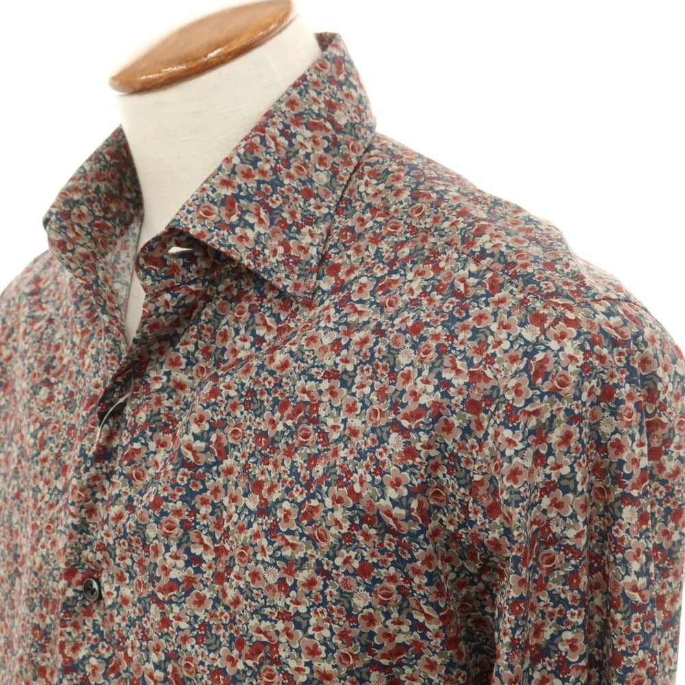 【新品】バルバ BARBA CULTO コットン ボタニカル レギュラーカラー カジュアルシャツ ネイビーxダスティピンク【 39 】【 状態ランクN 】【 メンズ 】[DPD]