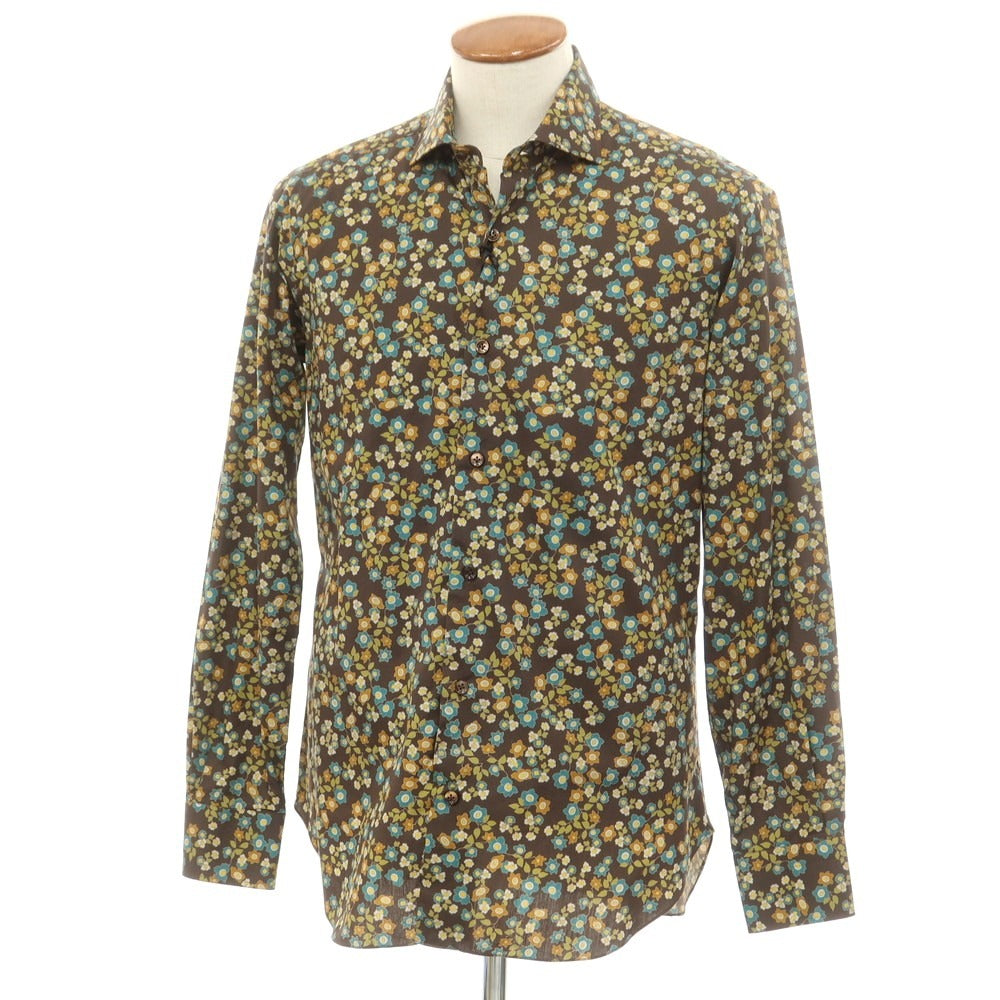 [New] BARBA CULTO Cotton Botanical Wide Collar Casual Shirt Dark Brown x Yellow [39] [Condition Rank N] [Men&