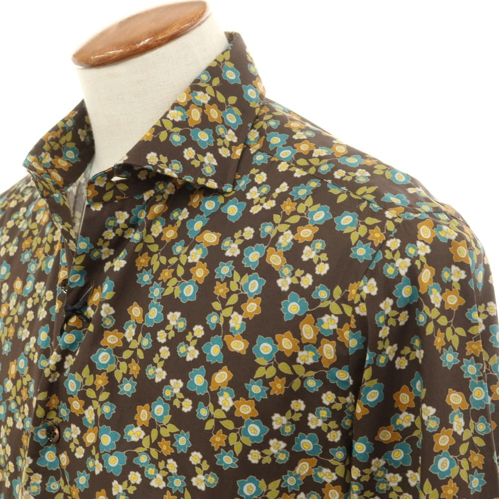 [New] BARBA CULTO Cotton Botanical Wide Collar Casual Shirt Dark Brown x Yellow [39] [Condition Rank N] [Men&