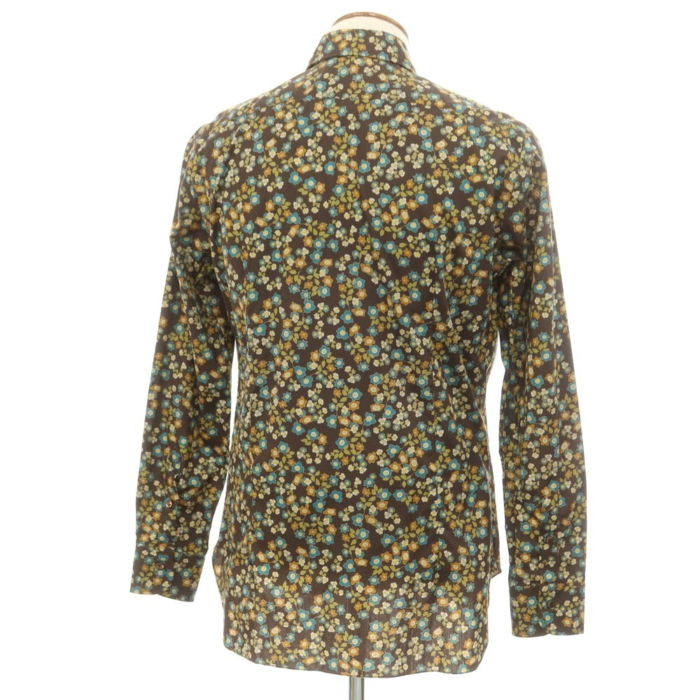 [New] BARBA CULTO Cotton Botanical Wide Collar Casual Shirt Dark Brown x Yellow [39] [Condition Rank N] [Men&