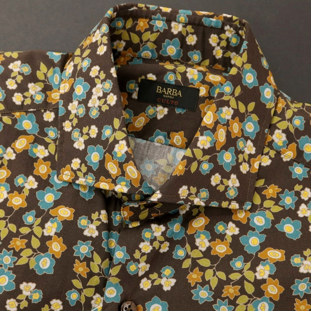 [New] BARBA CULTO Cotton Botanical Wide Collar Casual Shirt Dark Brown x Yellow [39] [Condition Rank N] [Men&