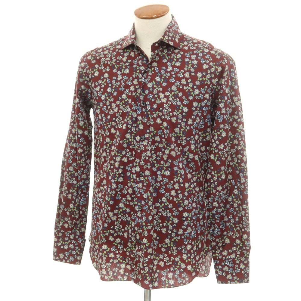 [New] BARBA CULTO Cotton Botanical Wide Collar Casual Shirt Bordeaux x Gray [39] [Condition Rank N] [Men&