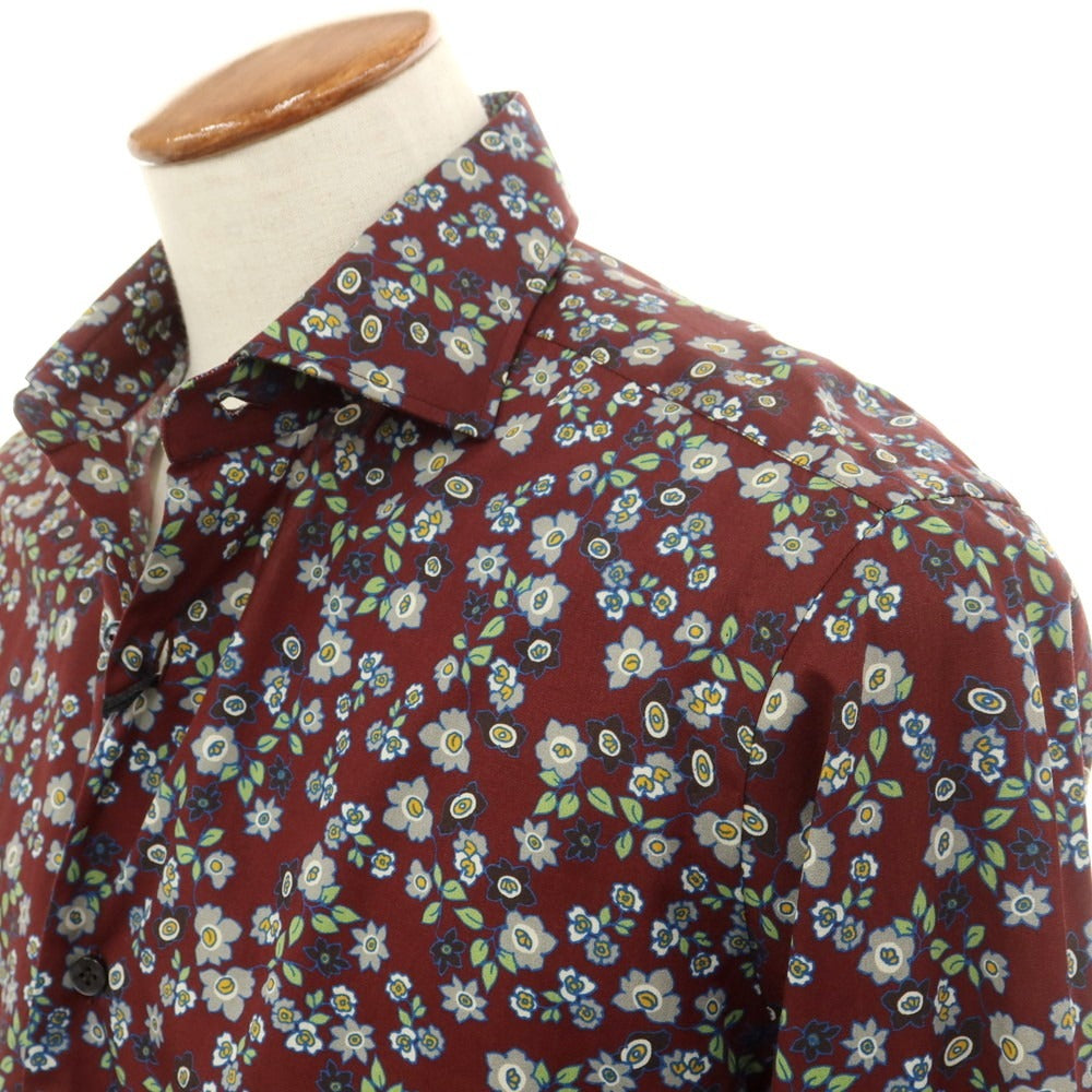 [New] BARBA CULTO Cotton Botanical Wide Collar Casual Shirt Bordeaux x Gray [39] [Condition Rank N] [Men&