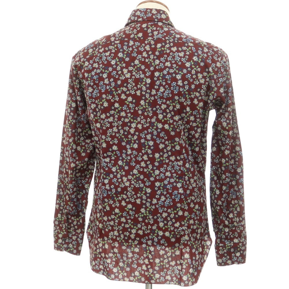 [New] BARBA CULTO Cotton Botanical Wide Collar Casual Shirt Bordeaux x Gray [39] [Condition Rank N] [Men&