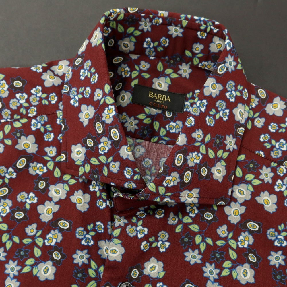[New] BARBA CULTO Cotton Botanical Wide Collar Casual Shirt Bordeaux x Gray [39] [Condition Rank N] [Men&