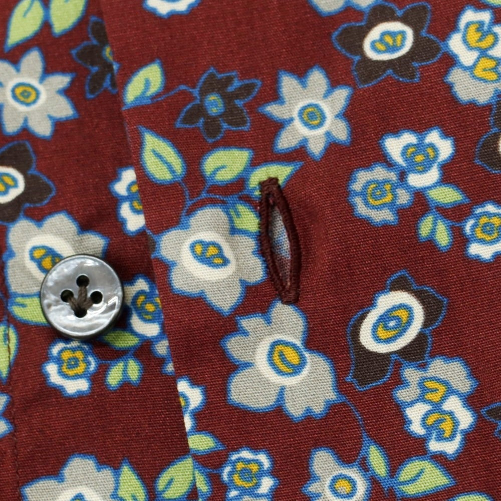 [New] BARBA CULTO Cotton Botanical Wide Collar Casual Shirt Bordeaux x Gray [39] [Condition Rank N] [Men&