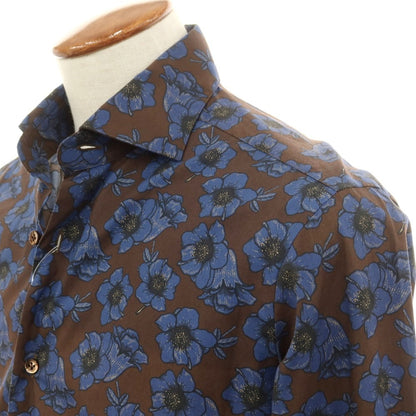【SALE10％OFF/返品不可】【新品】バルバ BARBA CULTO コットン 花柄 ワイドカラー カジュアルシャツ ブラウンxブルー【 39 】【 状態ランクN 】【 メンズ 】
