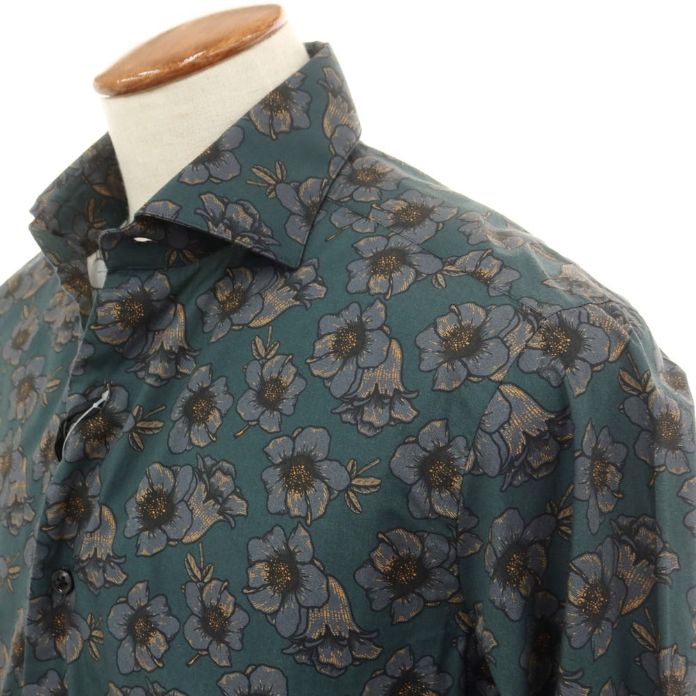 【SALE10％OFF/返品不可】【新品】バルバ BARBA CULTO コットン 花柄 ワイドカラー カジュアルシャツ ダークグリーンxグレー【 39 】【 状態ランクN 】【 メンズ 】