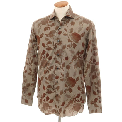 [New] BARBA CULTO Cotton Silk Botanical Wide Collar Casual Shirt Greige x Brown [39] [Condition Rank N] [Men&