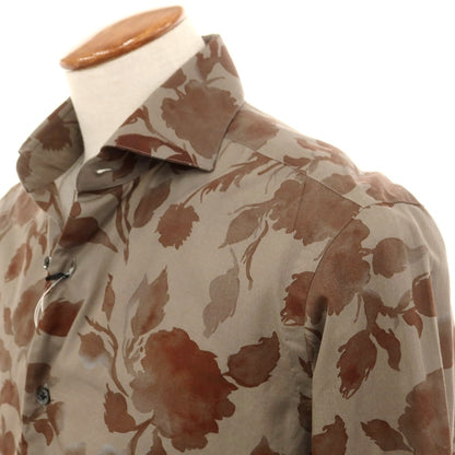 [New] BARBA CULTO Cotton Silk Botanical Wide Collar Casual Shirt Greige x Brown [39] [Condition Rank N] [Men&