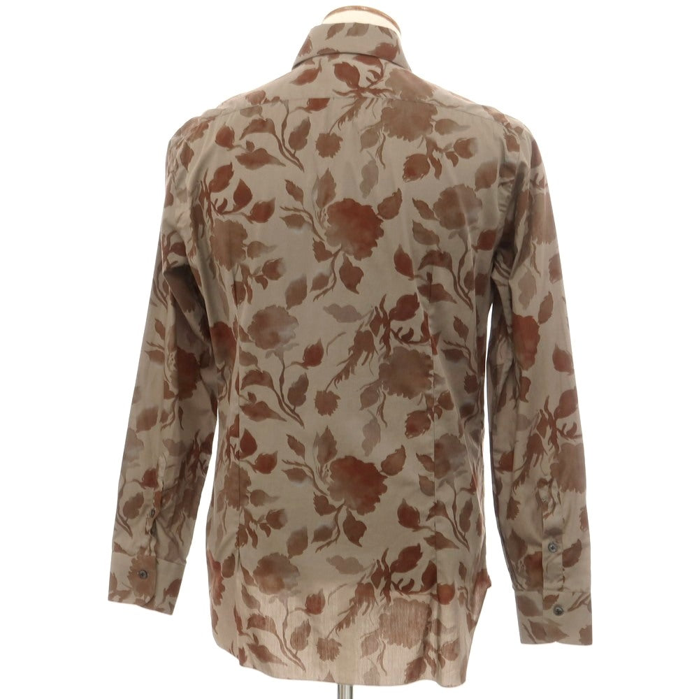 [New] BARBA CULTO Cotton Silk Botanical Wide Collar Casual Shirt Greige x Brown [39] [Condition Rank N] [Men&