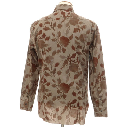 [New] BARBA CULTO Cotton Silk Botanical Wide Collar Casual Shirt Greige x Brown [39] [Condition Rank N] [Men&