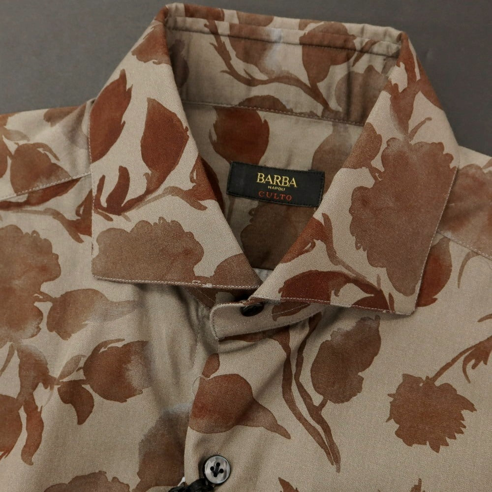 [New] BARBA CULTO Cotton Silk Botanical Wide Collar Casual Shirt Greige x Brown [39] [Condition Rank N] [Men&