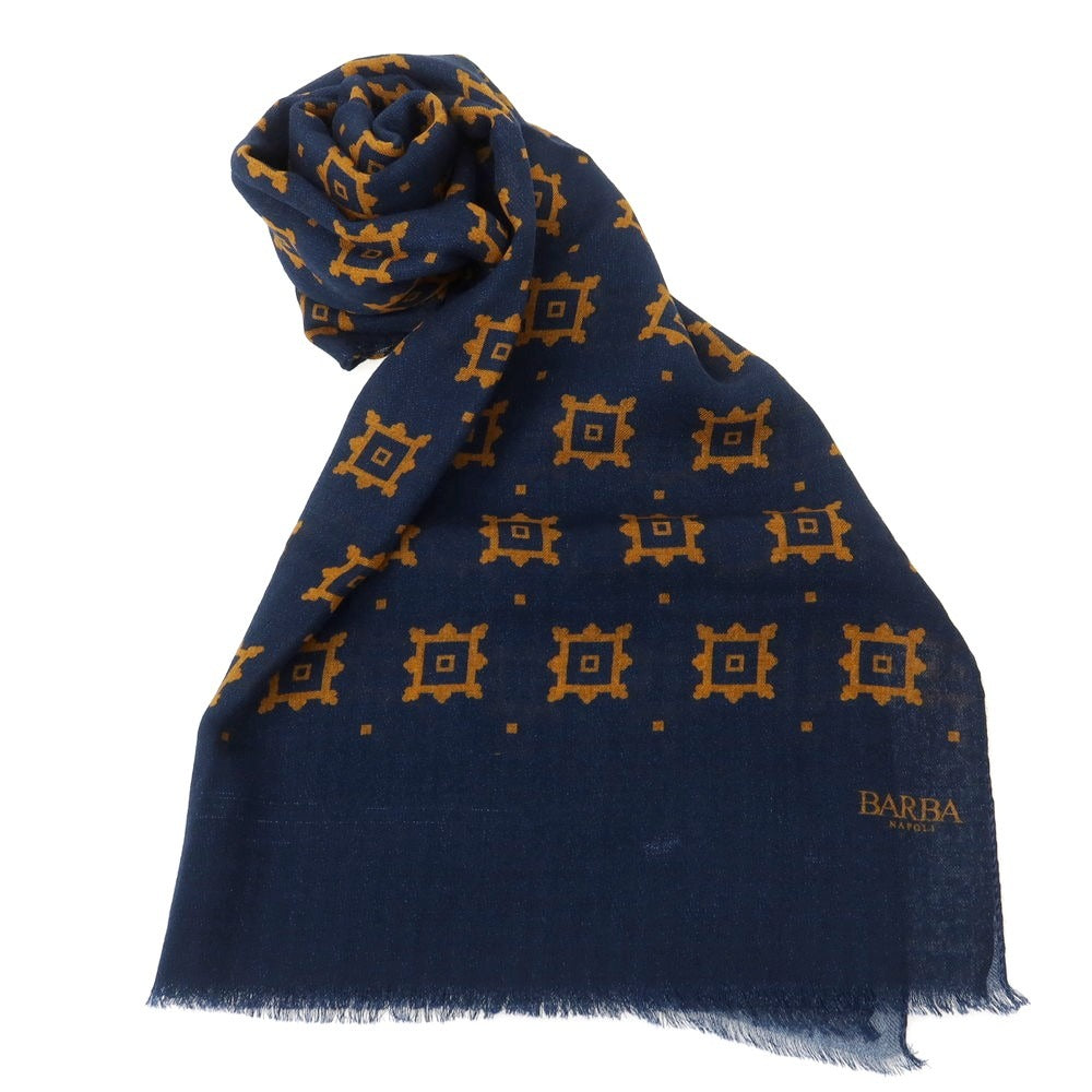 【新品アウトレット】バルバ BARBA ウール ストール ネイビーxライトブラウン【 状態ランクN- 】【 メンズ 】