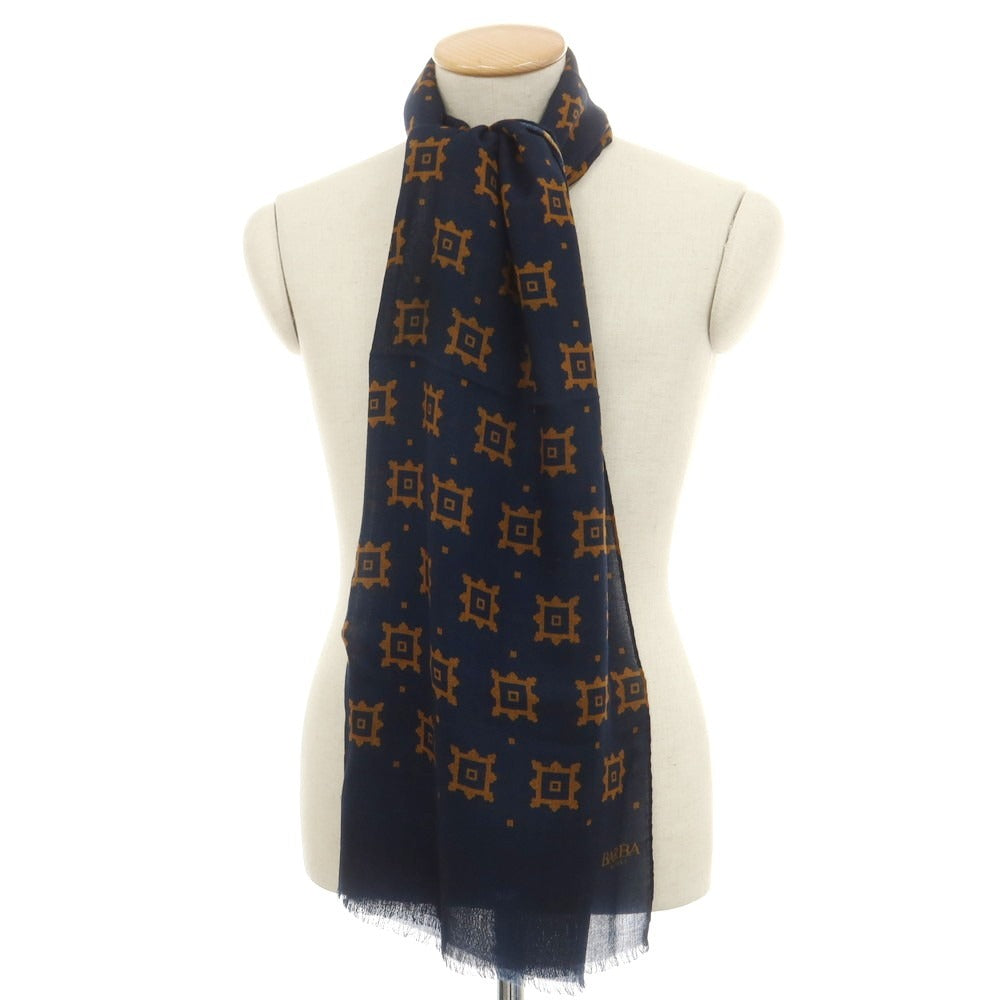 【新品アウトレット】バルバ BARBA ウール ストール ネイビーxライトブラウン【 状態ランクN- 】【 メンズ 】