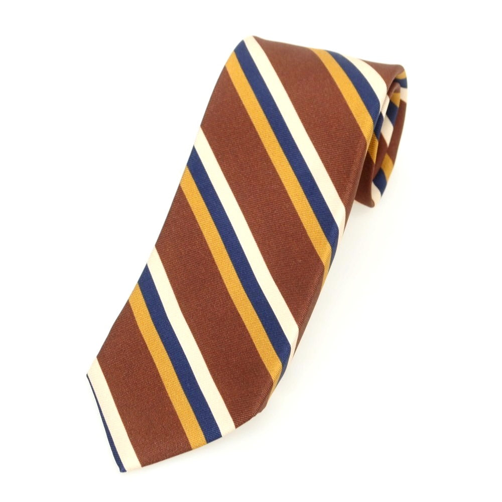 【新品】バルバ BARBA シルク クワトロピエゲ ストライプ柄ネクタイ ブラウンxネイビー【 状態ランクN 】【 メンズ 】