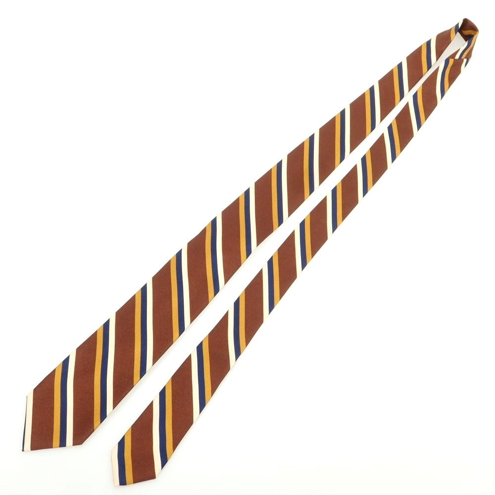 【新品】バルバ BARBA シルク クワトロピエゲ ストライプ柄ネクタイ ブラウンxネイビー【 状態ランクN 】【 メンズ 】