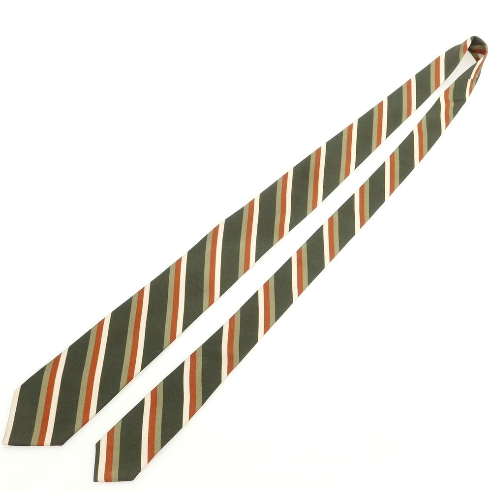 【新品】バルバ BARBA シルク クワトロピエゲ ストライプ柄ネクタイ オリーブxブラウン系【 状態ランクN 】【 メンズ 】