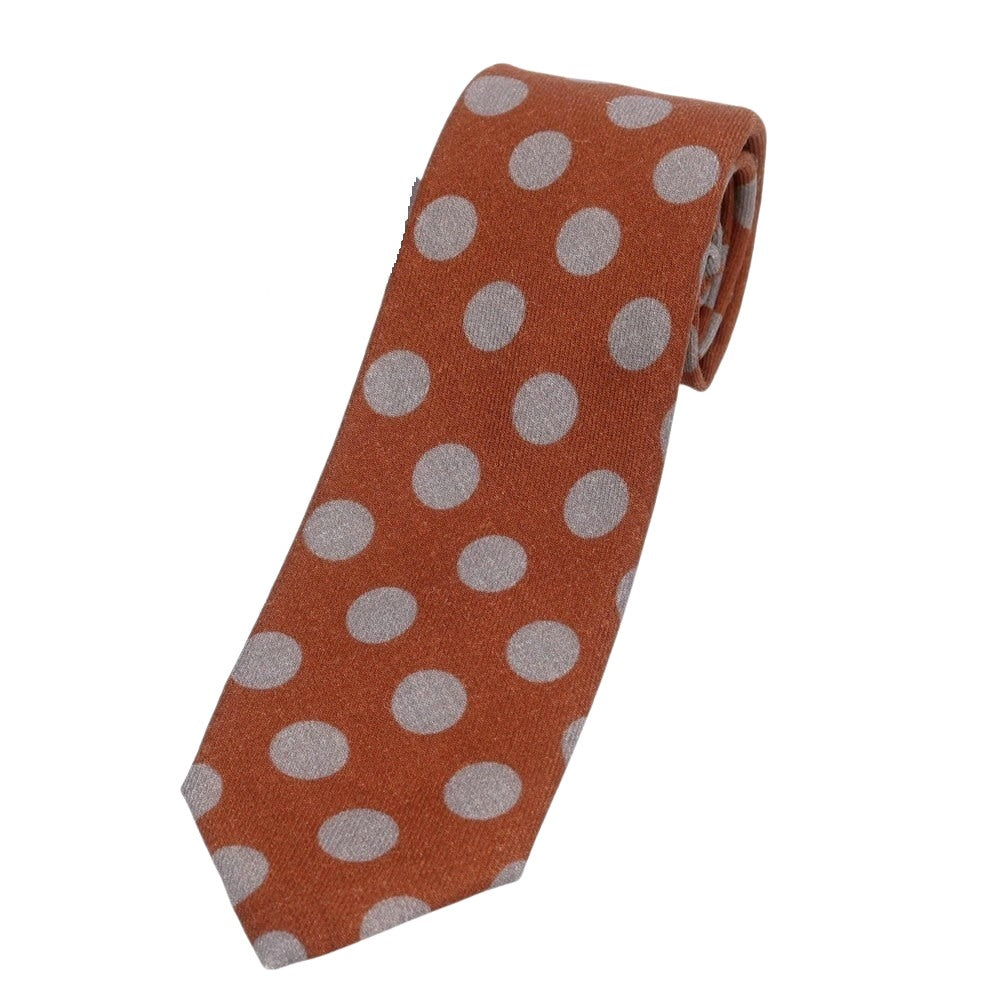 【新品】バルバ BARBA ウール クワトロピエゲ ドット柄ネクタイ ブラウンxグレー【 状態ランクN 】【 メンズ 】