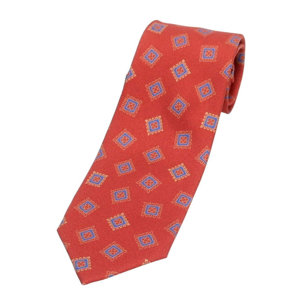 【新品】バルバ BARBA シルク クワトロピエゲ 小紋柄ネクタイ レッドxブルー【 状態ランクN 】【 メンズ 】