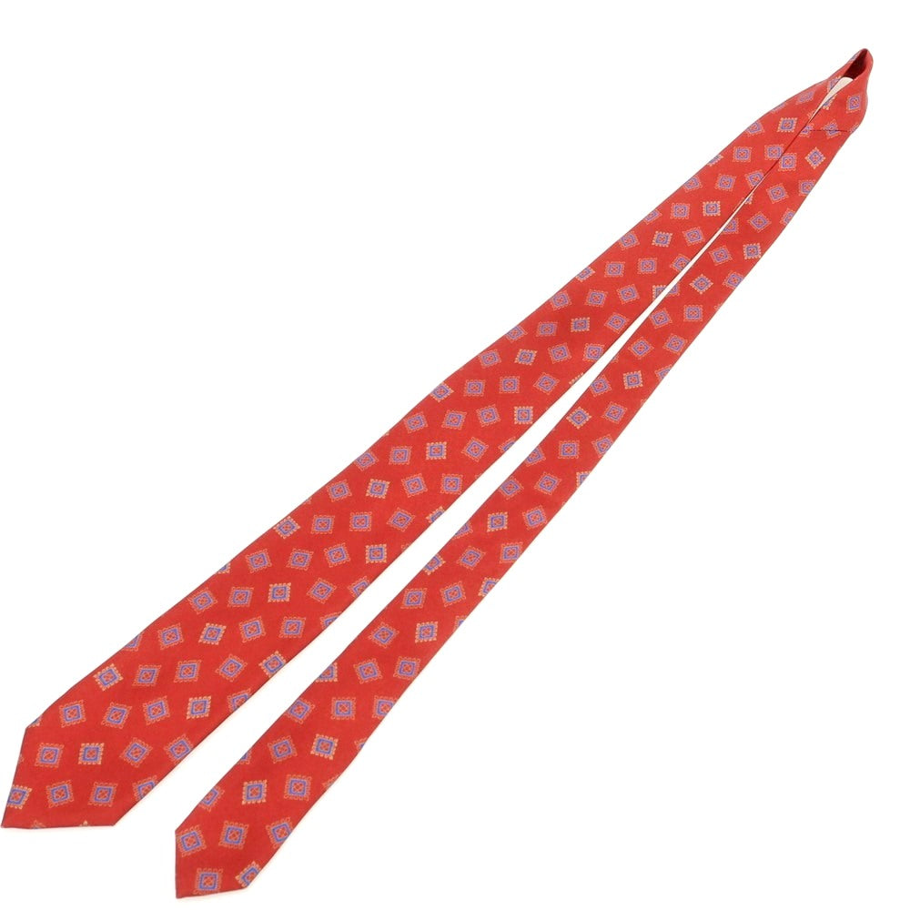 【新品】バルバ BARBA シルク クワトロピエゲ 小紋柄ネクタイ レッドxブルー【 状態ランクN 】【 メンズ 】