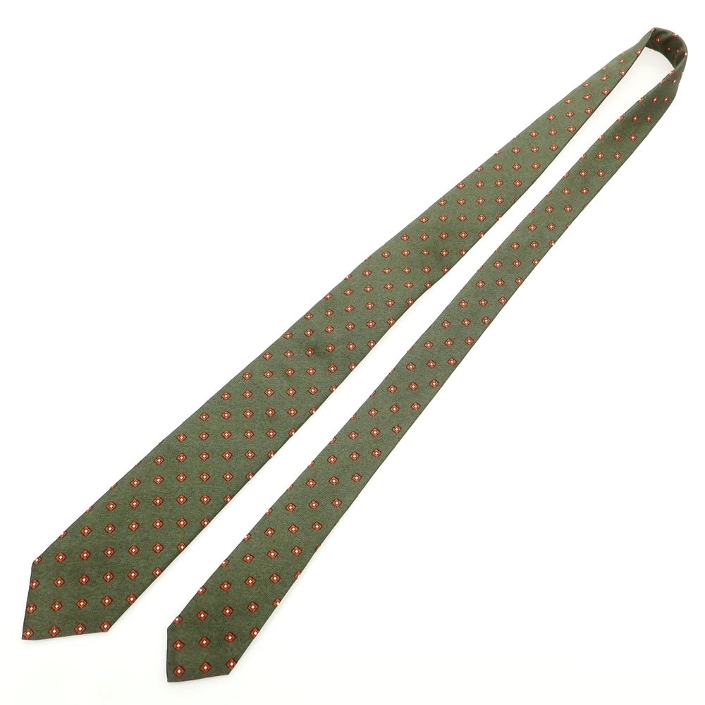 【新品】バルバ BARBA シルク クワトロピエゲ 小紋柄ネクタイ オリーブxブラウン【 状態ランクN 】【 メンズ 】