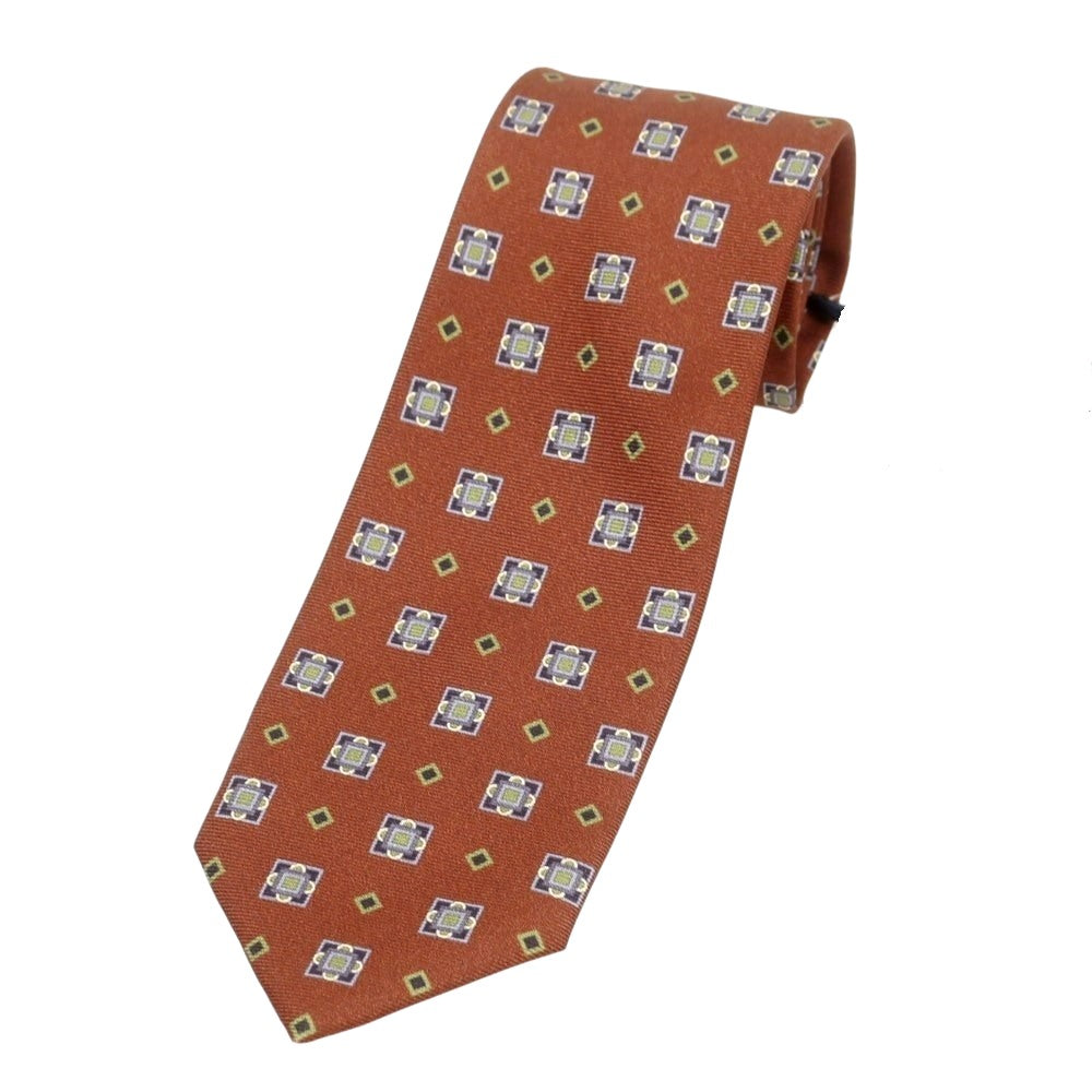 【新品】バルバ BARBA シルク クワトロピエゲ 小紋柄ネクタイ ブラウンxグレー【 状態ランクN 】【 メンズ 】