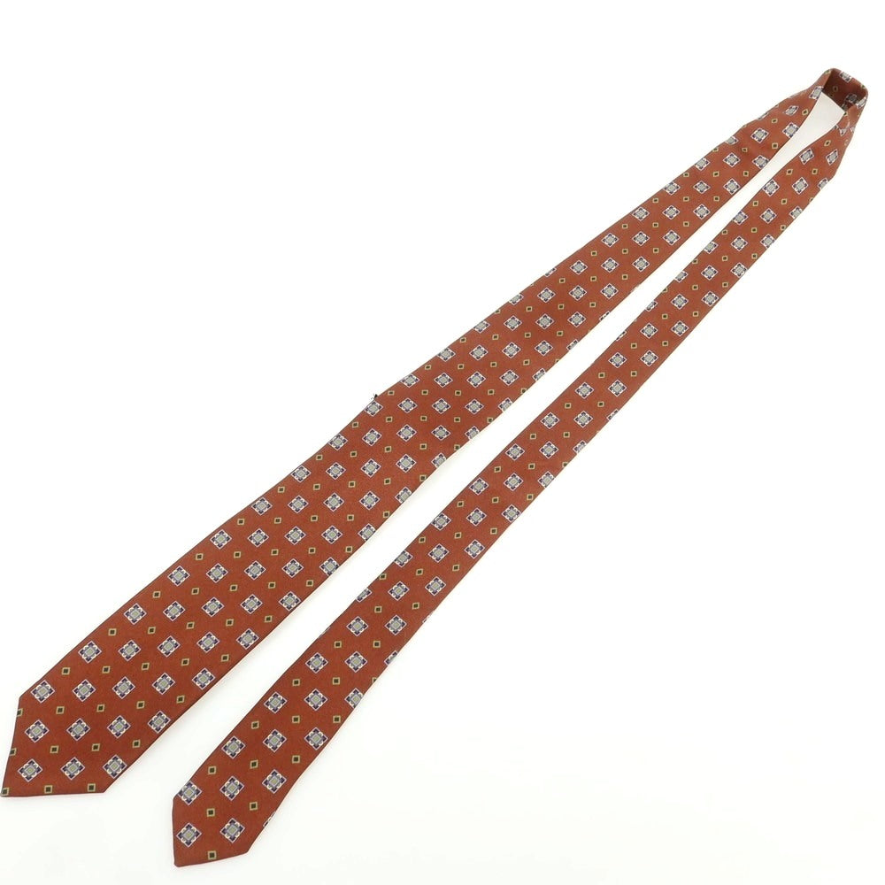 【新品】バルバ BARBA シルク クワトロピエゲ 小紋柄ネクタイ ブラウンxグレー【 状態ランクN 】【 メンズ 】