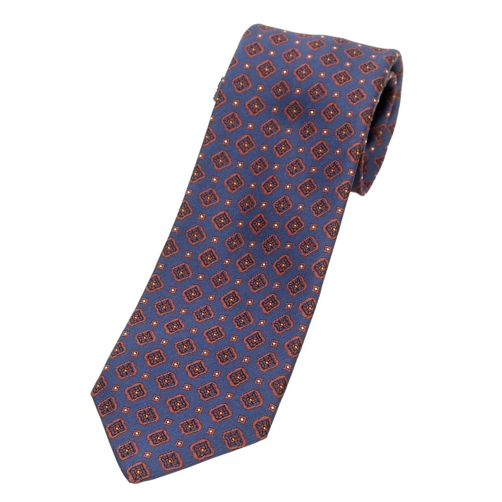 【新品】バルバ BARBA シルク クワトロピエゲ 小紋柄ネクタイ ネイビーxブラウン【 状態ランクN 】【 メンズ 】