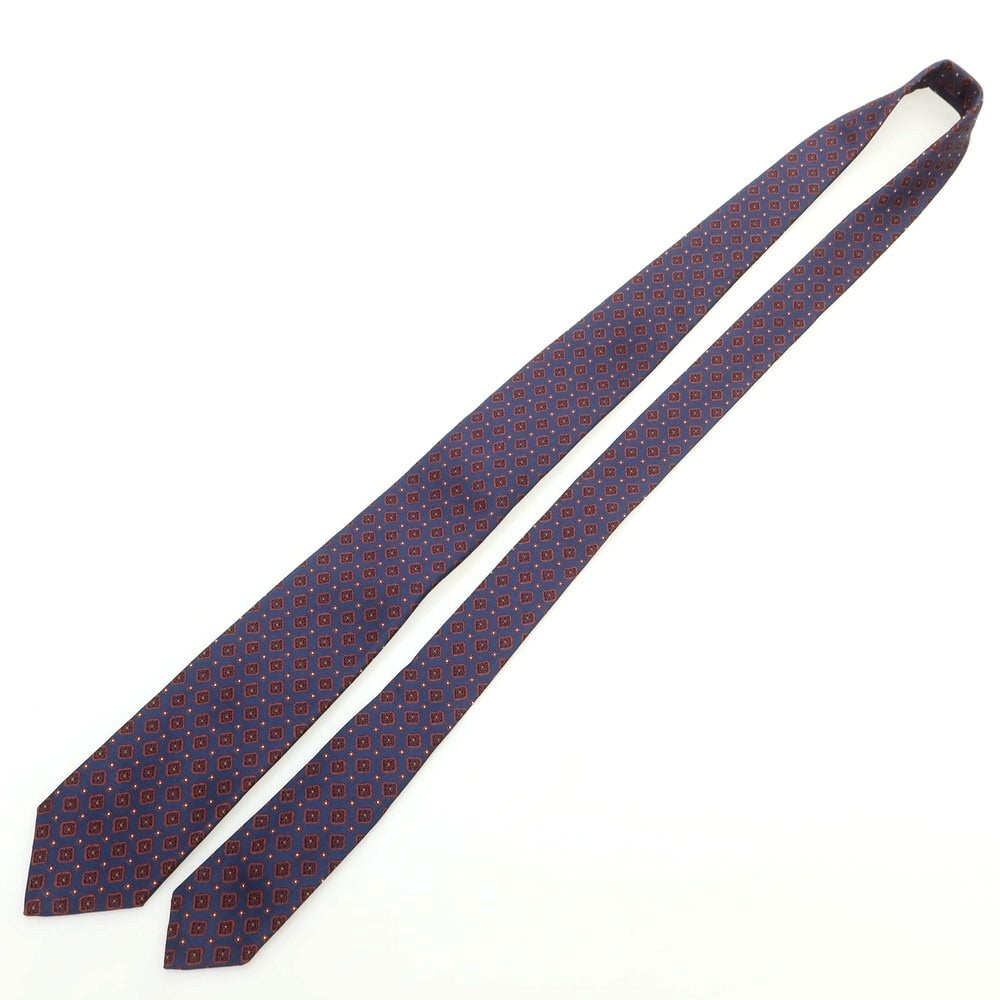 【新品】バルバ BARBA シルク クワトロピエゲ 小紋柄ネクタイ ネイビーxブラウン【 状態ランクN 】【 メンズ 】