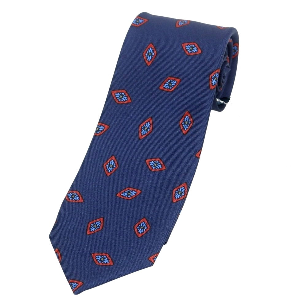 【新品】バルバ BARBA シルク クワトロピエゲ 小紋柄ネクタイ ネイビーxレッド【 状態ランクN 】【 メンズ 】