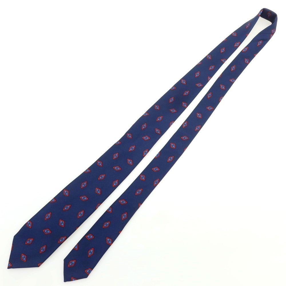 【新品】バルバ BARBA シルク クワトロピエゲ 小紋柄ネクタイ ネイビーxレッド【 状態ランクN 】【 メンズ 】