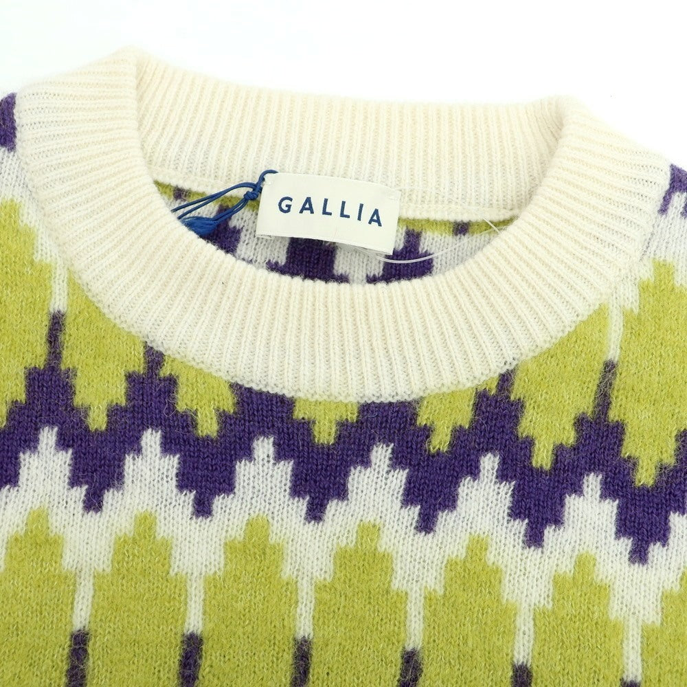 【新品】ガリア GALLIA ウール クルーネック プルオーバーニット アイボリーxグリーン系【 50 】【 状態ランクN 】【 メンズ 】
