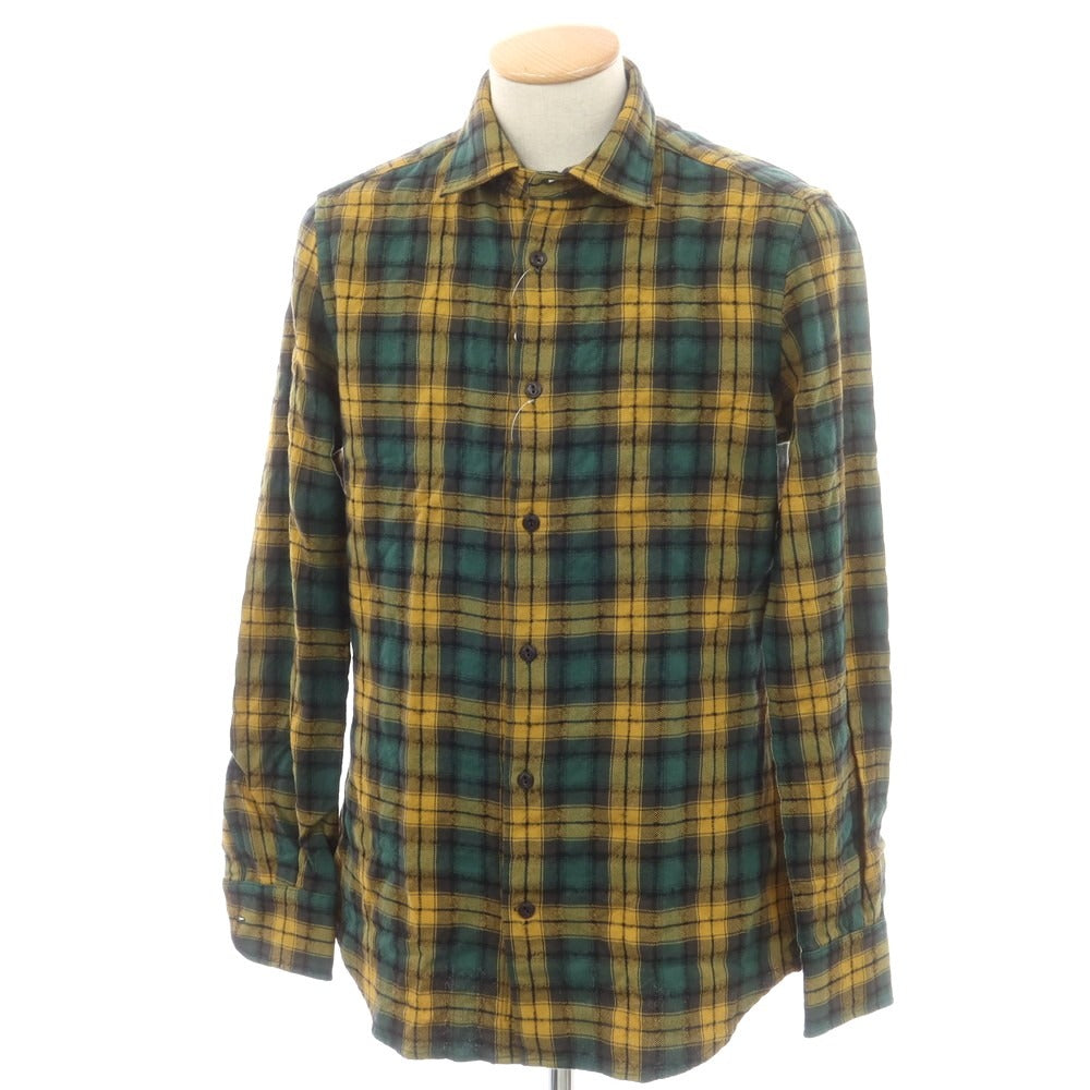 【新品】グランシャツ Glanshirt コットンウール チェック カジュアルシャツ グリーンxマスタード系【 38 】【 状態ランクN 】【 メンズ 】
