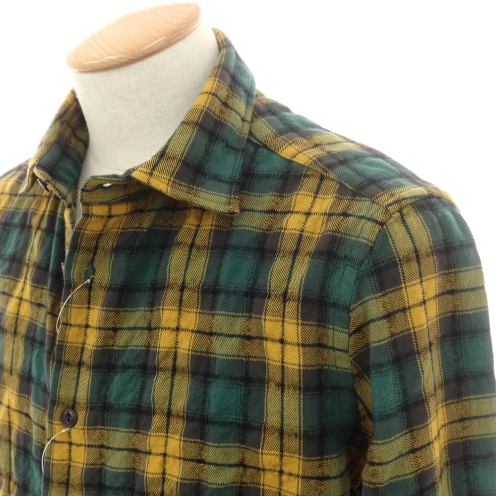 【新品】グランシャツ Glanshirt コットンウール チェック カジュアルシャツ グリーンxマスタード系【 38 】【 状態ランクN 】【 メンズ 】