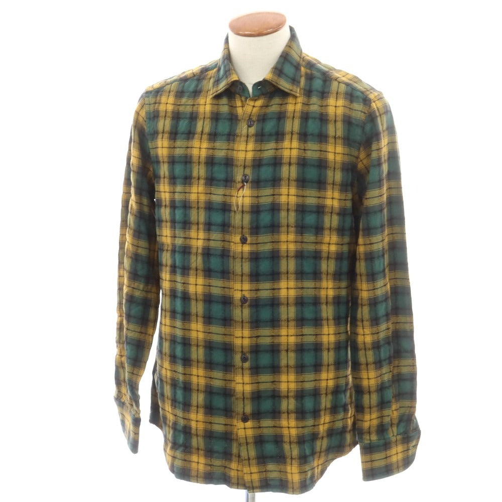 【新品】グランシャツ Glanshirt コットンウール チェック カジュアルシャツ グリーンxマスタード系【 40 】【 状態ランクN 】【 メンズ 】