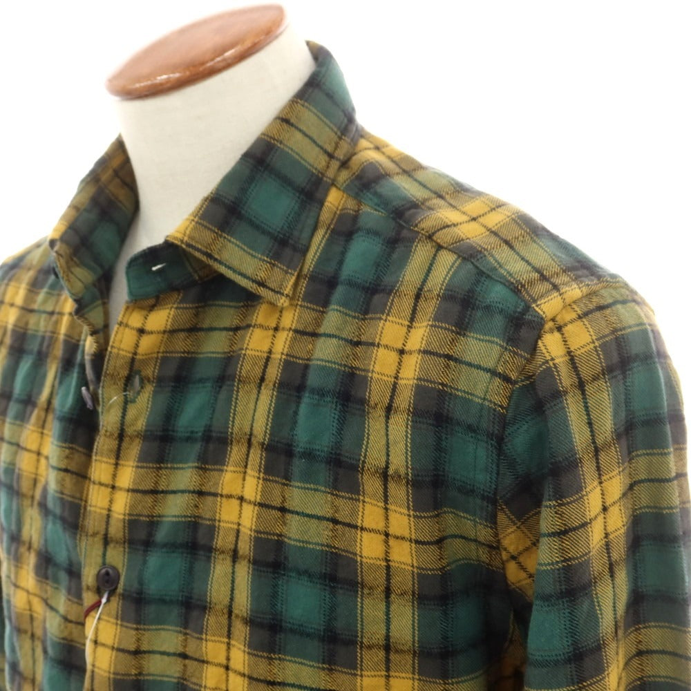 【新品】グランシャツ Glanshirt コットンウール チェック カジュアルシャツ グリーンxマスタード系【 40 】【 状態ランクN 】【 メンズ 】