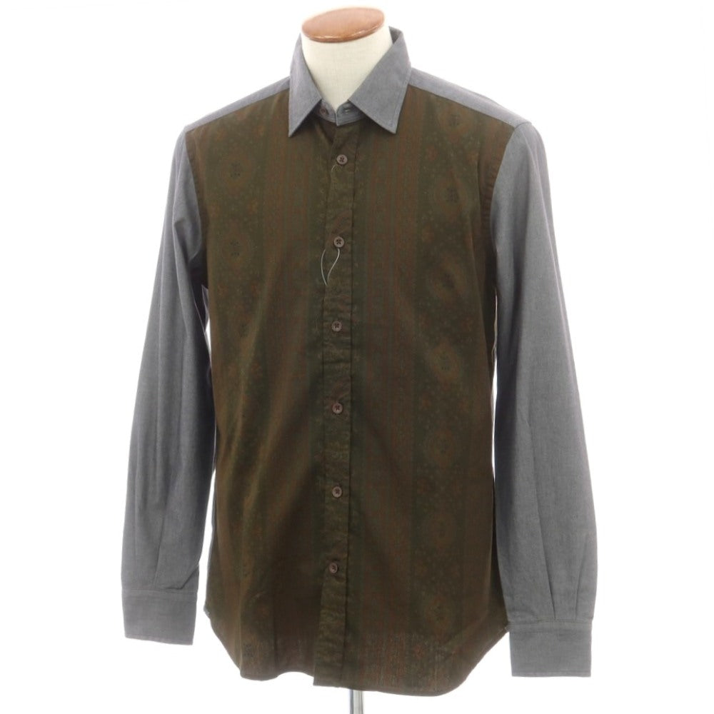 【新品アウトレット】グランシャツ Glanshirt コットン カジュアルシャツ グレーxダークオリーブ【 40 】【 状態ランクN- 】【 メンズ 】