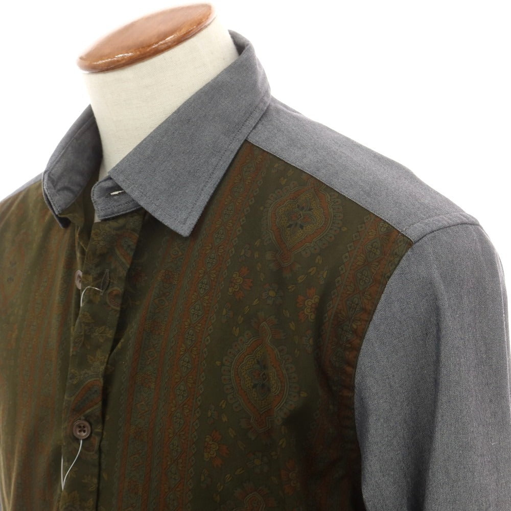 【新品アウトレット】グランシャツ Glanshirt コットン  カジュアルシャツ グレーxダークオリーブ【 40 】【 状態ランクN- 】【 メンズ 】[EPD]