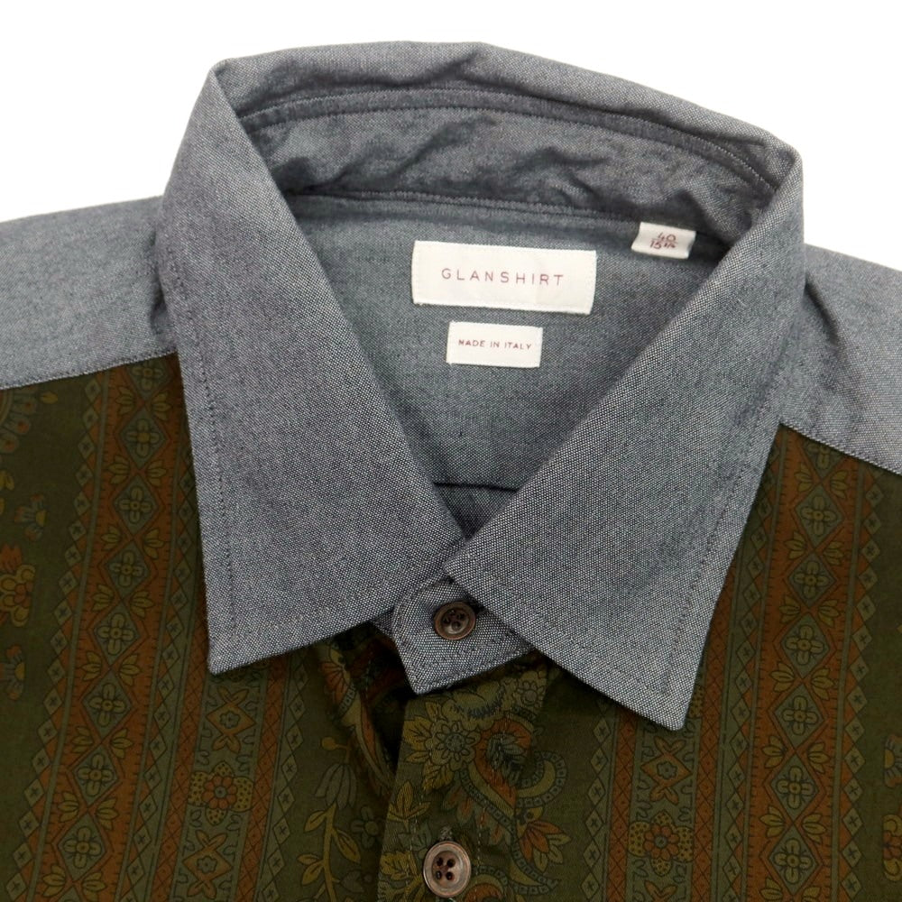 【新品アウトレット】グランシャツ Glanshirt コットン  カジュアルシャツ グレーxダークオリーブ【 40 】【 状態ランクN- 】【 メンズ 】[EPD]