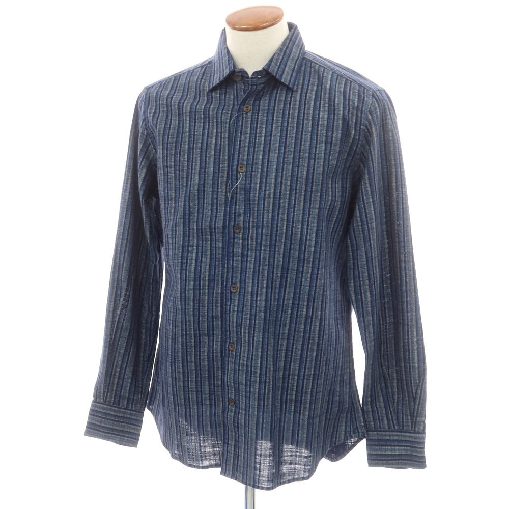 【新品】グランシャツ Glanshirt コットン ストライプ カジュアルシャツ ネイビーxグレー【 40 】【 状態ランクN 】【 メンズ 】