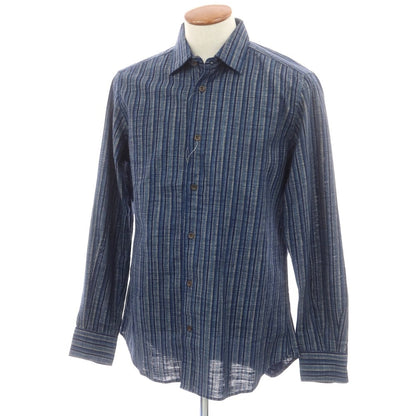 【新品】グランシャツ Glanshirt コットン ストライプ カジュアルシャツ ネイビーxグレー【 40 】【 状態ランクN 】【 メンズ 】