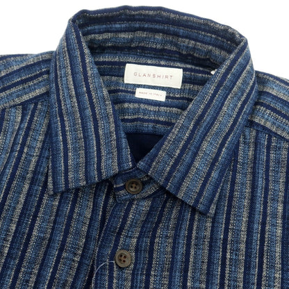 【新品】グランシャツ Glanshirt コットン ストライプ カジュアルシャツ ネイビーxグレー【 40 】【 状態ランクN 】【 メンズ 】