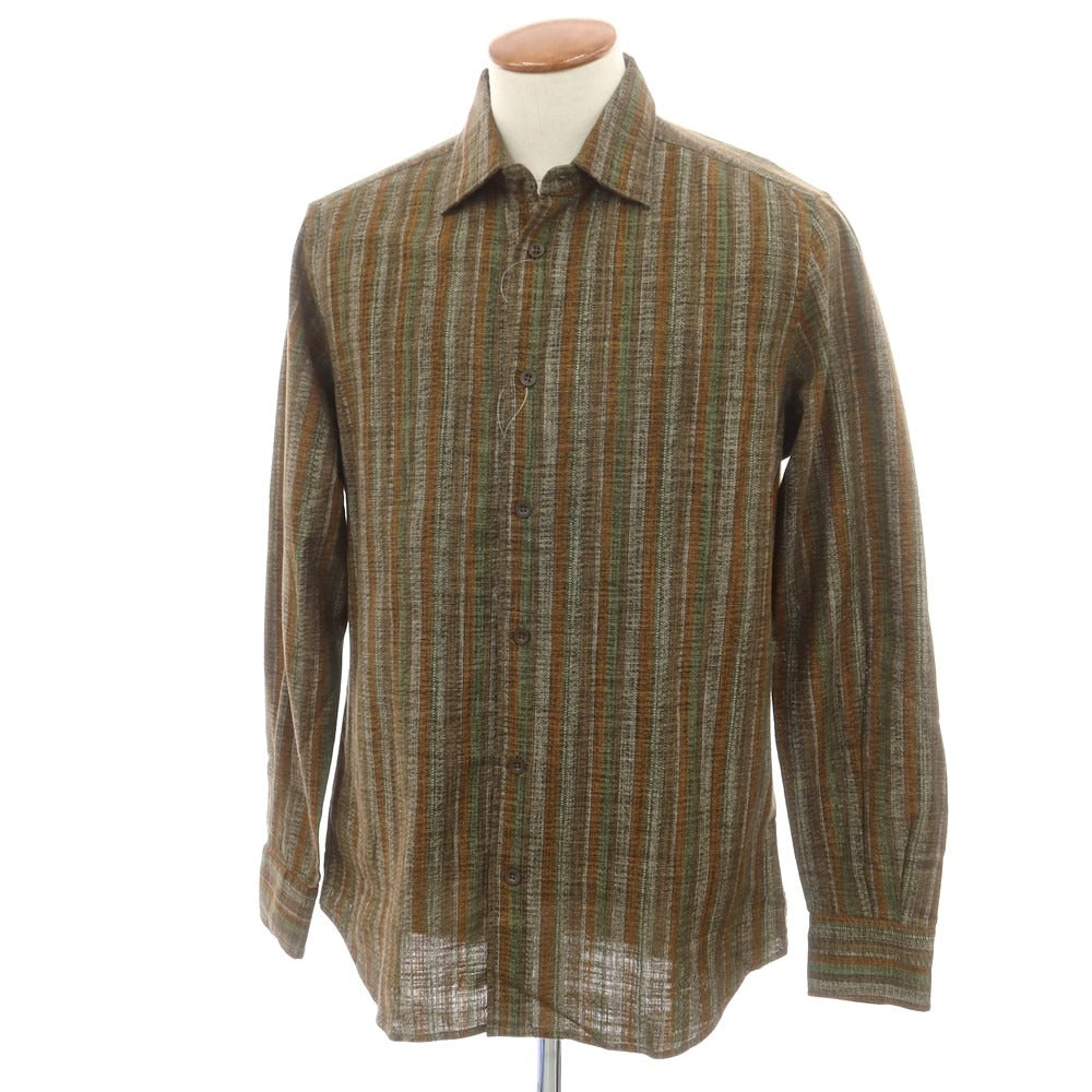 【新品】グランシャツ Glanshirt コットン ストライプ カジュアルシャツ ブラウンxグリーン【 40 】【 状態ランクN 】【 メンズ 】