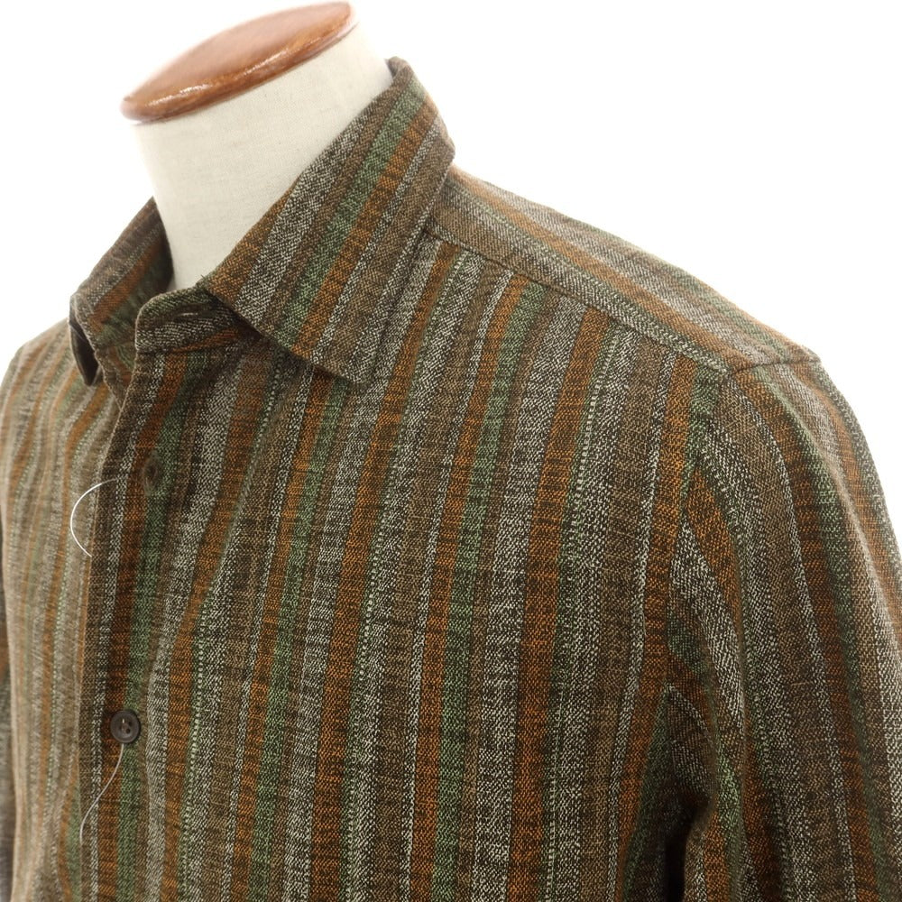 【新品】グランシャツ Glanshirt コットン ストライプ カジュアルシャツ ブラウンxグリーン【 40 】【 状態ランクN 】【 メンズ 】
