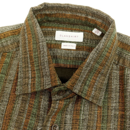【新品】グランシャツ Glanshirt コットン ストライプ カジュアルシャツ ブラウンxグリーン【 40 】【 状態ランクN 】【 メンズ 】