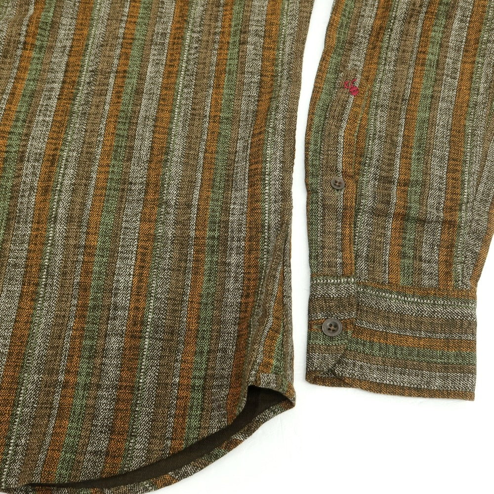 【新品】グランシャツ Glanshirt コットン ストライプ  カジュアルシャツ ブラウンxグリーン【 40 】【 状態ランクN 】【 メンズ 】[EPD]