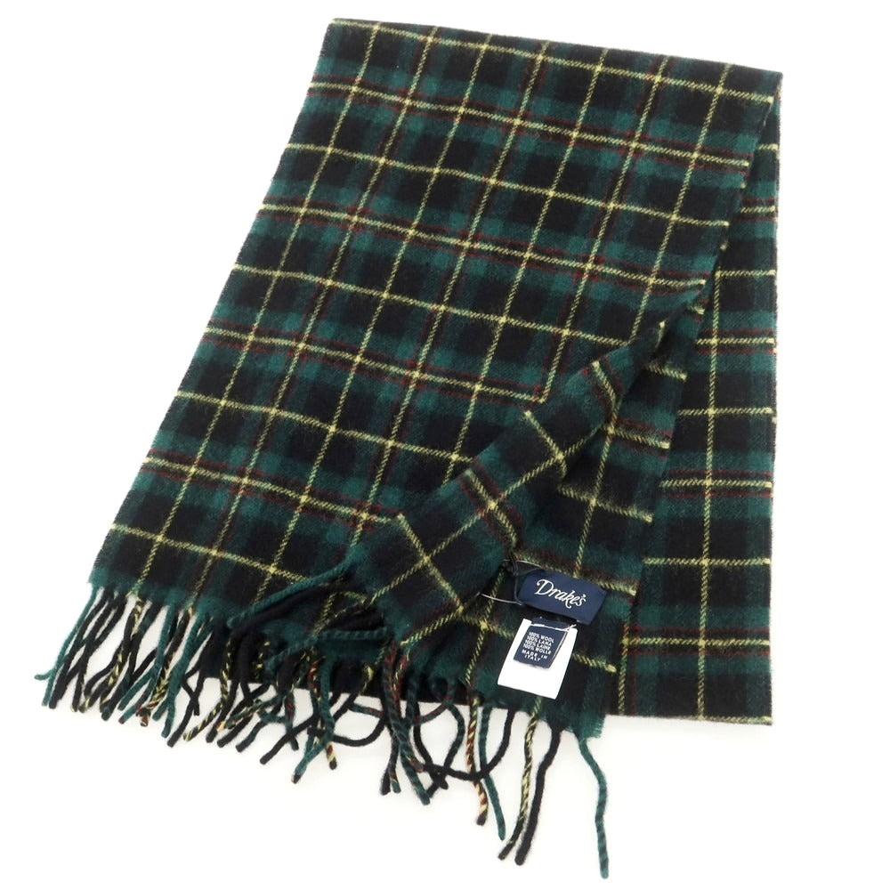【新品】ドレイクス DRAKES ウール チェック マフラー グリーンxブラック【 状態ランクN 】【 メンズ 】
