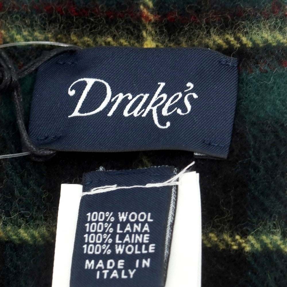 【新品】ドレイクス DRAKES ウール チェック マフラー グリーンxブラック【 状態ランクN 】【 メンズ 】